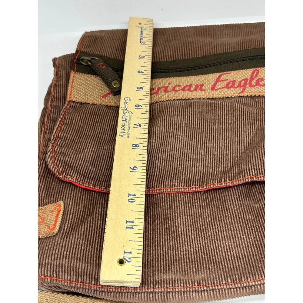 VTG American Eagle Messenger Bag Brown Corduroy Y2K Boho Crossbody Satchel OS